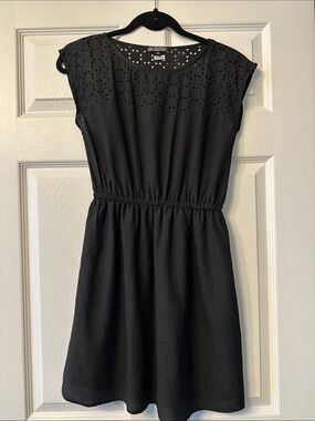 BeBop Black Laser-Cut Yoke Elastic Waist Mini Dress